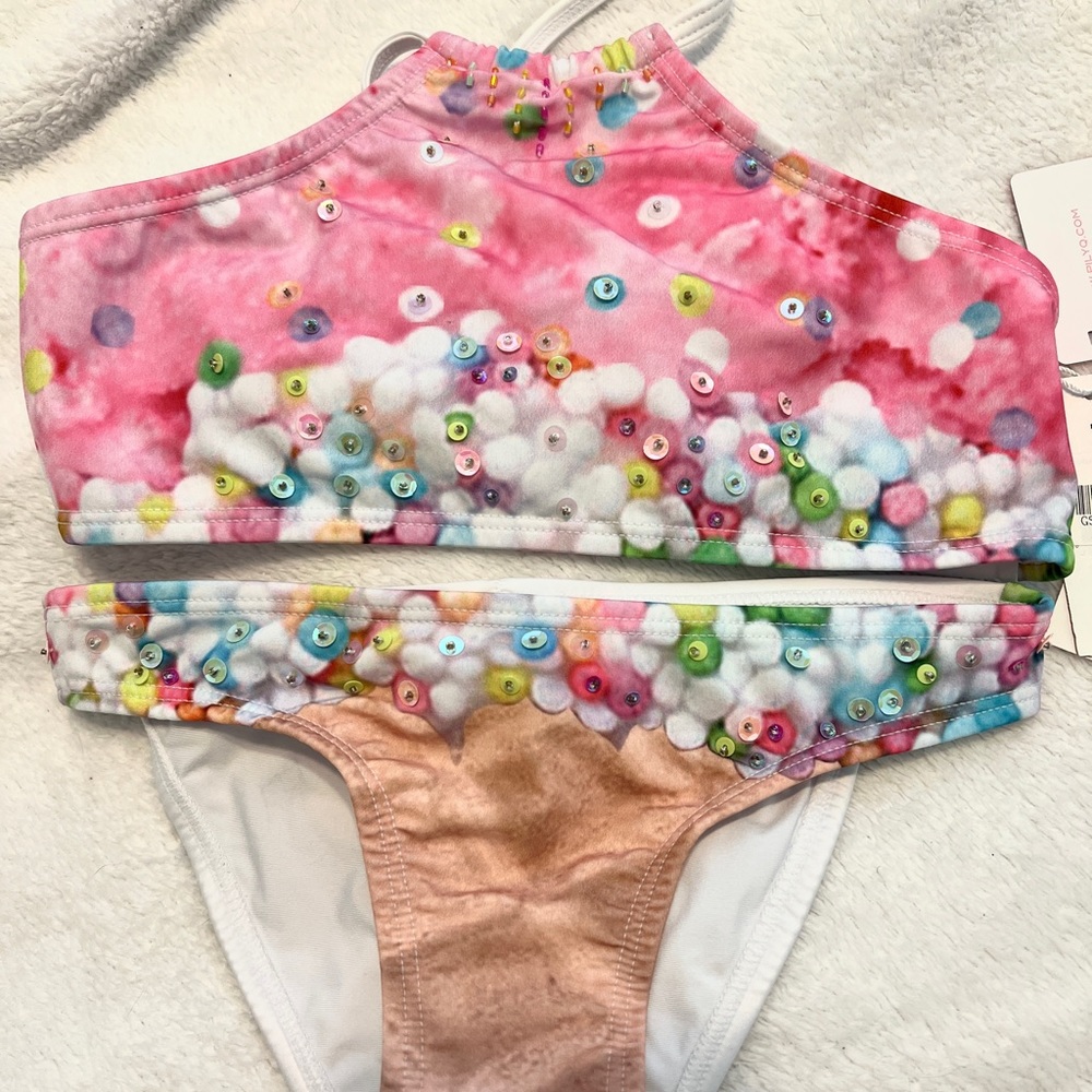 PILYQ New Girls Halter Sequin two piece bikini bathing suit size 12